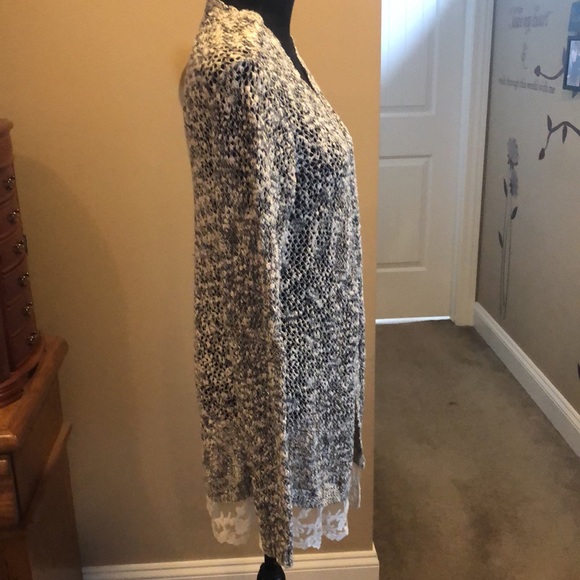 So It Is Open Front Long Cardigan Sweater with Lace Trim - Picture 2 of 4